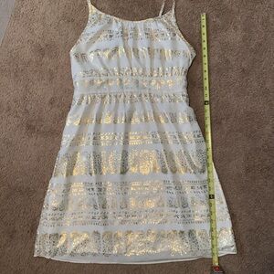 Gold print dress with straps and side zipper